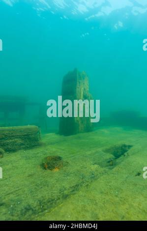 The deck of the Bermuda shipwreck in the Alger Underwater Preserve in Lake Superior Stock Photo