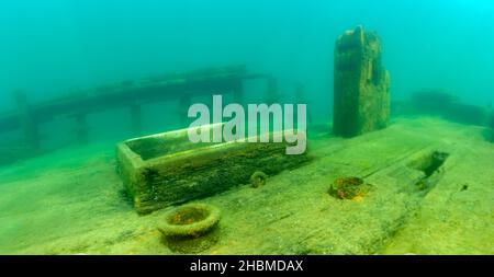The deck of the Bermuda shipwreck in the Alger Underwater Preserve in Lake Superior Stock Photo