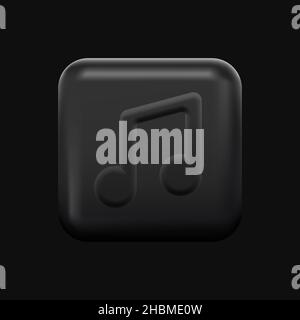 3D Music Icon. Black Isolated Button. Vector illustration Stock Vector
