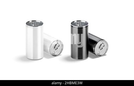 Blank black, white aluminum 280 ml soda can mockup, stand lying Stock Photo