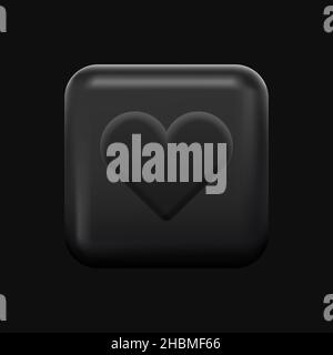 Isolated Like Icon. Black 3D Heart Button in Square Shape. Vector illustration Stock Vector