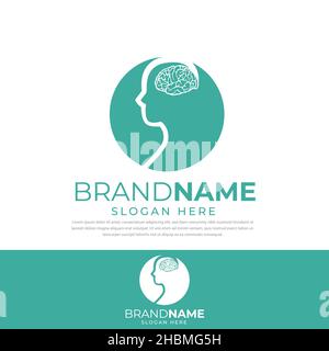 Human brain design logo, line style brain illustration, symbol, vector icon Stock Vector