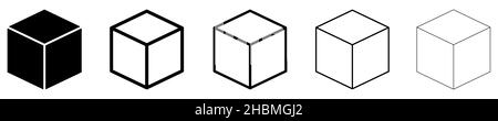 Cube vector icons set. Collection of blocks in line art style. Vector EPS 10 Stock Vector