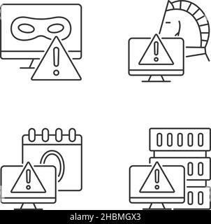 Computer system attacks linear icons set Stock Vector