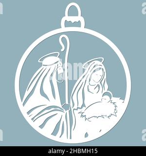 Birth of Christ. Baby Jesus in the manger. Holy Family.Merry Christmas card. Template for laser cutting and Plotter. Vector illustration. Sticker plot Stock Vector