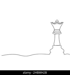 Chess Day. Queen chess piece. Solid line. Vector illustration drawn with a single line.. Stock Vector