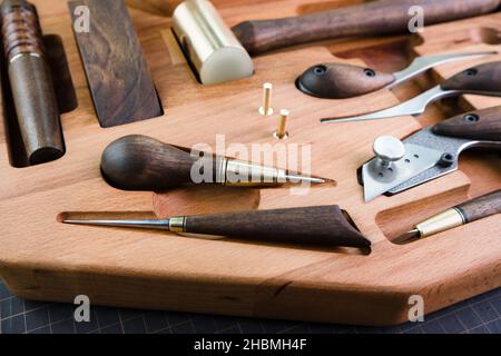 Tanner tools. Skiving knifes. Stock Photo