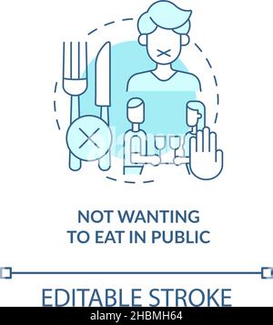 Not wanting to eat in public turquoise concept icon Stock Vector