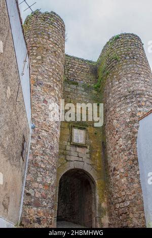 Valencia Gate of Alburquerque, Extremadura, Spain. Medieval Quarter Stock Photo
