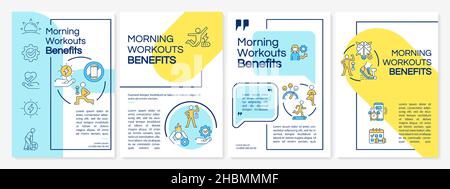 Morning workout benefits blue and yellow brochure template Stock Vector