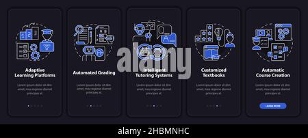 Automation of education night mode onboarding mobile app screen set Stock Vector