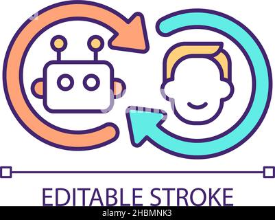 Human and robot interaction RGB color icon Stock Vector