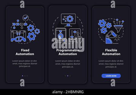 Automation types night mode onboarding mobile app screen Stock Vector