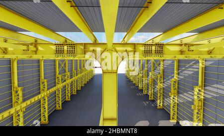 Structure and yellow factory shed with details of steel cables and screws empty and without people Stock Photo