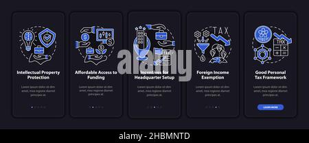 Set up business in asian country night mode onboarding mobile app screen Stock Vector