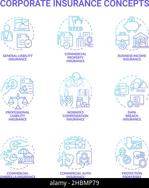 Corporate insurance blue gradient concept icons set Stock Vector