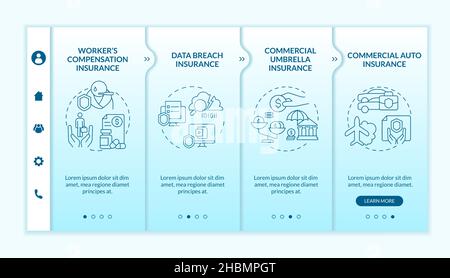 Insurance types turquoise gradient onboarding template Stock Vector