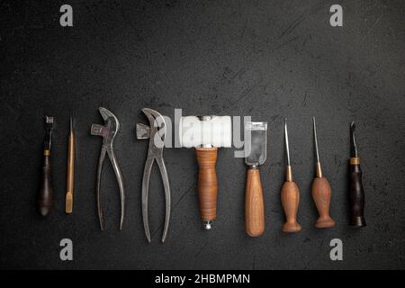 Set of leather craft cobbler tools Stock Photo