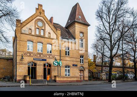 Wollankstrasse S-Bahn Railway station exterior and facade, Pankow, Berlin. Build 1893 and serves S1 S25 & S26 lines Stock Photo