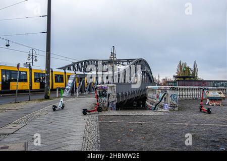 Platz des 9. November 1989, Open Air exhibition on site of former Berlin Wall check point at Eastern end of Bornholmer Bridge, Prenzlauer Berg, Berlin Stock Photo