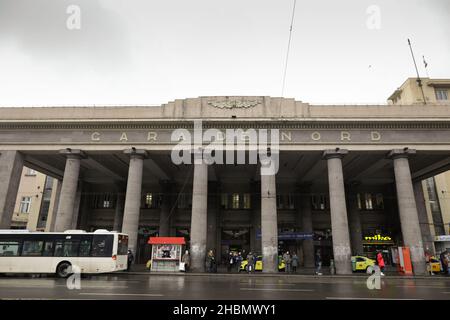 Bucharest, Romania - December 20, 2021: Gara de Nord (North Railway Station) in Bucharest on a snowy winter day. Stock Photo