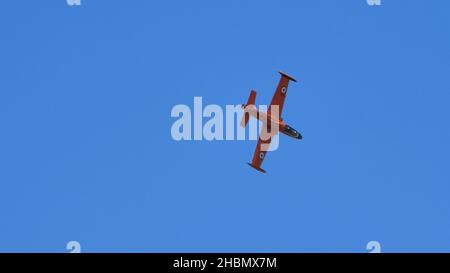 Rivolto del Friuli Italy SEPTEMBER, 17, 2021 Military jet airplane in blue sky with copy space. Aermacchi MB-326 Stock Photo
