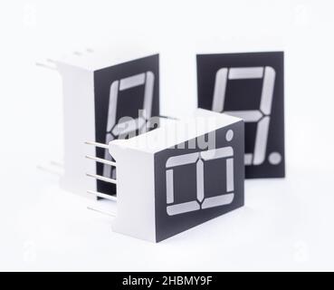 Heap of seven-segment LCD display with dot for electronic devices and arduino kits isolated on white background Stock Photo