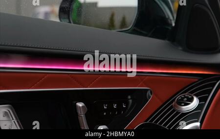 STUTTGART, GERMANY - Dec 17, 2021: Luxurious, Comfortable And Modern Car Interior. Ideal Concept For Power, Performance, Automobile And Technology Stock Photo