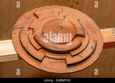 Brass color plastic part printed on a 3D printer. Cover part of plastic cryptex Stock Photo