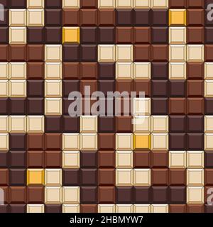 Seamless pattern with tetris made of chocolate cubes, sweets. Colored vector background. Stock Vector