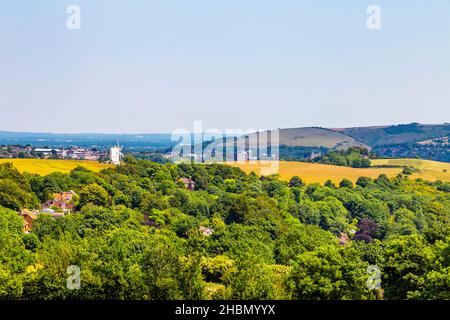 English countryside landscape and Ashcombe Windmill in Kingston near Lewes, South Downs National Park, England, UK Stock Photo