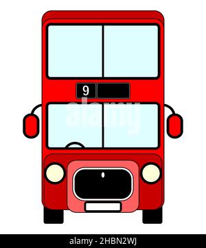 A big red cartoon style London Bus on a white background Stock Photo