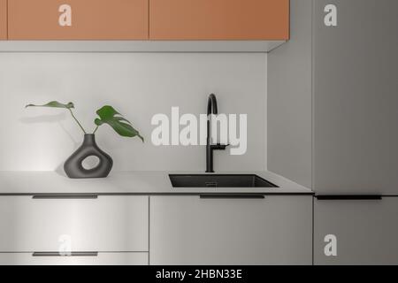 Modern stylish Scandinavian kitchen interior with kitchen accessories.  Bright white kitchen with household items Stock Photo - Alamy