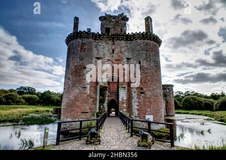 The view of Caerlaverock Castle. Moated castle in Scotland, United Kingdom. Stock Photo