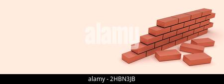 Bricks wall with blank copy space background. Construction concept. 3d rendering Stock Photo