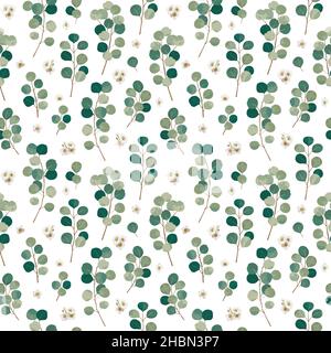 Eucalyptus branches and flowers for design. Seamless pattern. Stock Vector
