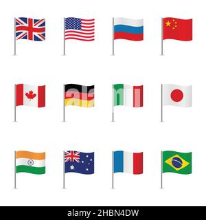 World flags isolated on white background. Vector set. Stock Vector