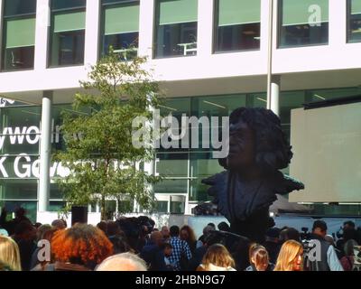 CARDIFF, UNITED KINGDOM - Sep 29, 2021: Betty Campbell Memorial. Inauguration outside the Government building Cardiff Stock Photo