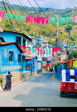 The village of Santa Catarina Palopó, on the shores of Lake Atitlán, Guatemala Stock Photo