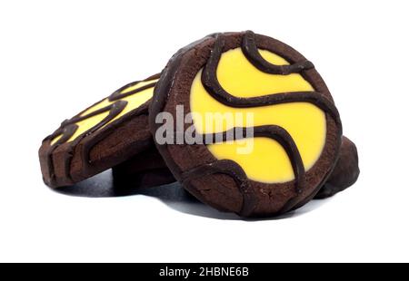 Isolate cookies. A pile of yellow-brown cookies on a white background. Bakery products Stock Photo
