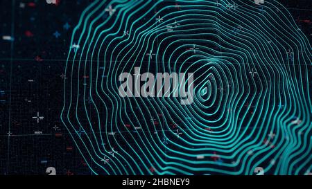 Internet technology and cyber security concept, realistic radar with targets on monitor in searching background, seamless loop. Many narrow rings form Stock Photo