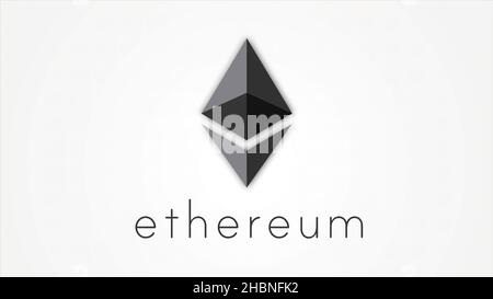 Etherium cryptocurrency in digital cyberspace. Financial or social background animation. Abstract animation of ethereum currency sign rotating in digi Stock Photo