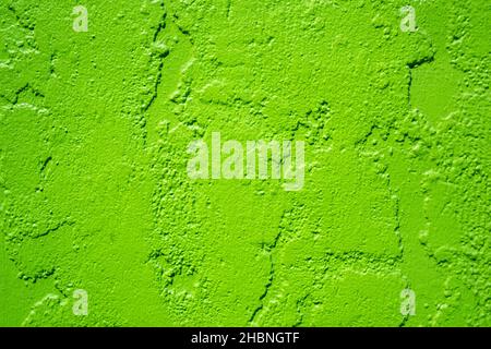 bright lime green painted stucco wall background Stock Photo