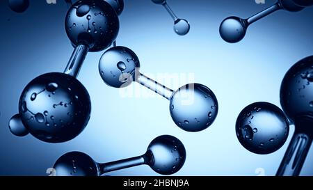 Blue science molecules on blue background. Abstract molecular 3d blue background Stock Photo