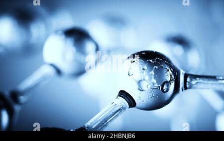 Blue science molecules or atoms background. Abstract structure 3d double molecule background Stock Photo