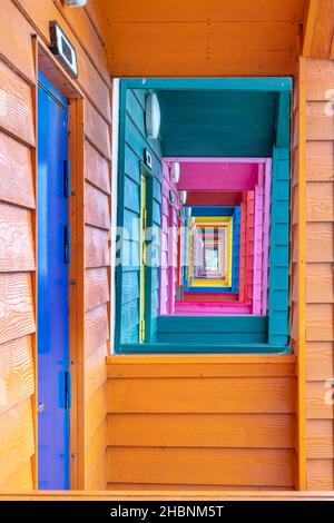 Colourful beach huts at Saltburn-by-the-Sea Stock Photo