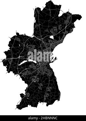 Aarhus Municipality, Denmark, high resolution vector map with city boundaries, and editable paths. The city map was drawn with white areas and lines f Stock Vector