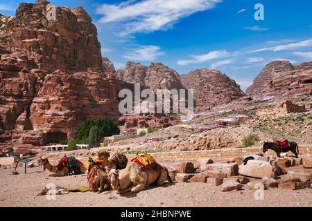 The impressive ruins of Petra, the stone-carved city in Jordan Stock Photo