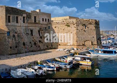 Overview of Medieval Castle of Gallipoli (Angevin Castle) in Puglia, Italy Stock Photo