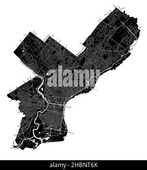 Philadelphia, Pennsylvania, United States, high resolution vector map with city boundaries, and editable paths. The city map was drawn with white area Stock Vector